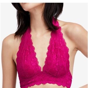 Intimately Free People Galloon Lace Halter Bralette in Raspberry